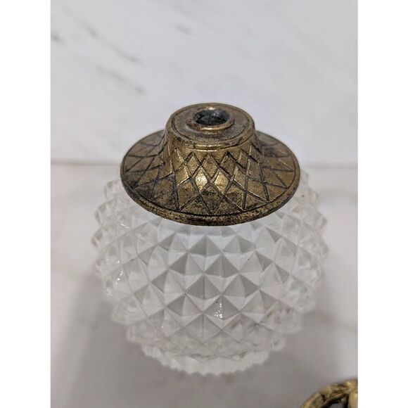 Vintage Ormolou Diamond Point Crystal Marston Perfume Bottle Gilded Dauber Top - Picture 3 of 7